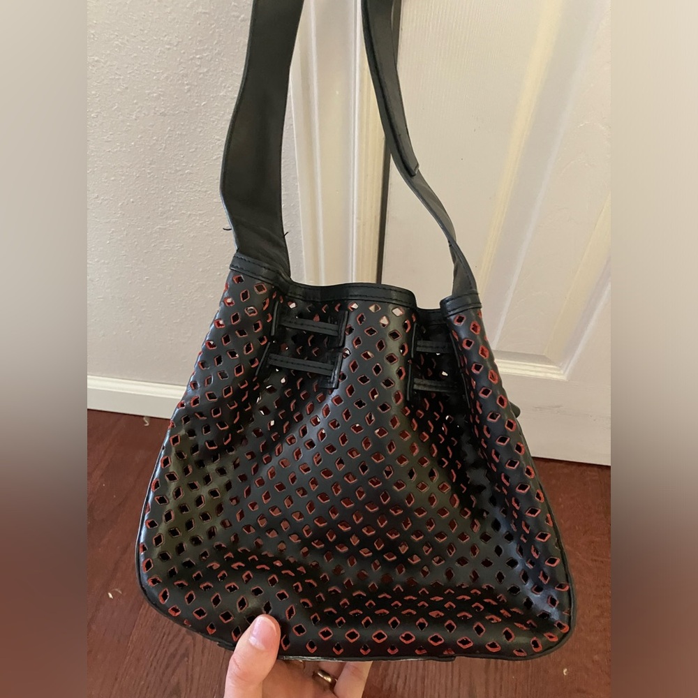 HALSTON Heritage perforated leather crossbody purse